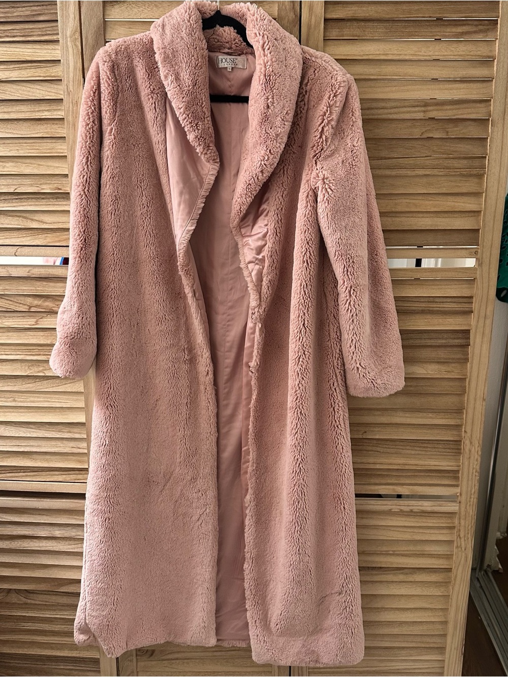 House Of CB Teddy Bear Faux Fur Long Coat in blush size M